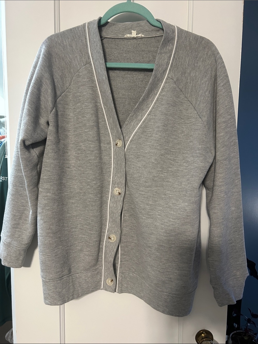 Maurices Light Gray Button-Front Cardigan with White Trim